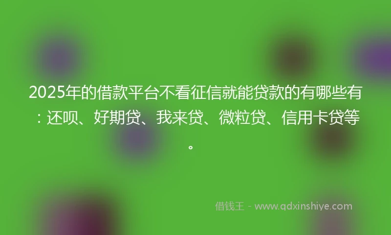 2025年的借款平台不看征信就能贷款的有哪些有：还呗、好期贷、我来贷、微粒贷、信用卡贷等。