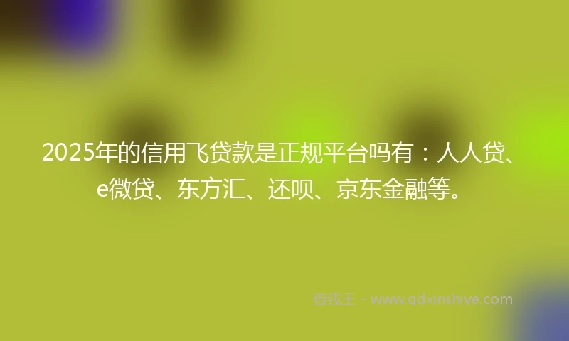 2025年的信用飞贷款是正规平台吗有:人人贷、e微贷、东方汇、还呗、京东金融等。