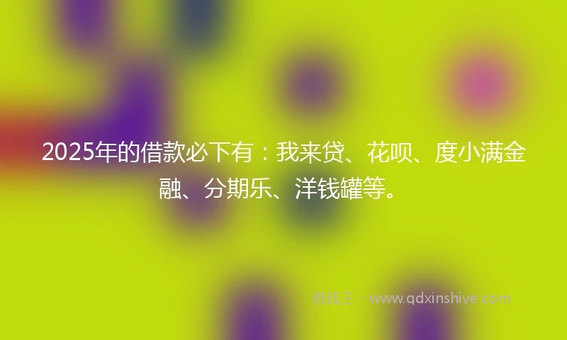 2025年的借款必下有：我来贷、花呗、度小满金融、分期乐、洋钱罐等。