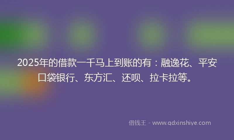 2025年的借款一千马上到账的有：融逸花、平安口袋银行、东方汇、还呗、拉卡拉等。