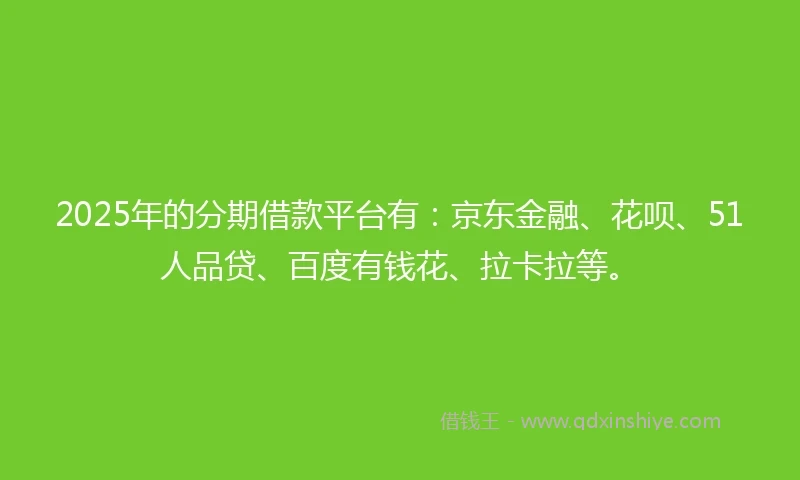 2025年的分期借款平台有：京东金融、花呗、51人品贷、百度有钱花、拉卡拉等。
