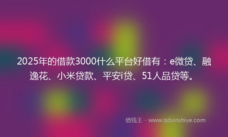 2025年的借款3000什么平台好借有：e微贷、融逸花、小米贷款、平安i贷、51人品贷等。