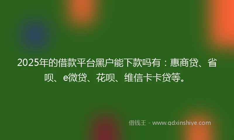 2025年的借款平台黑户能下款吗有：惠商贷、省呗、e微贷、花呗、维信卡卡贷等。