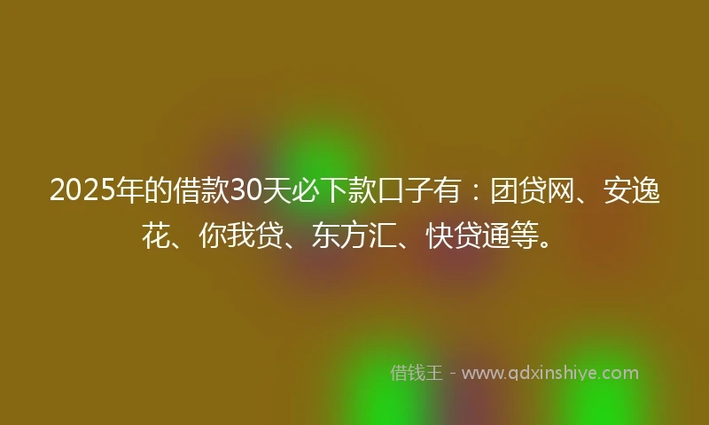 2025年的借款30天必下款口子有：团贷网、安逸花、你我贷、东方汇、快贷通等。