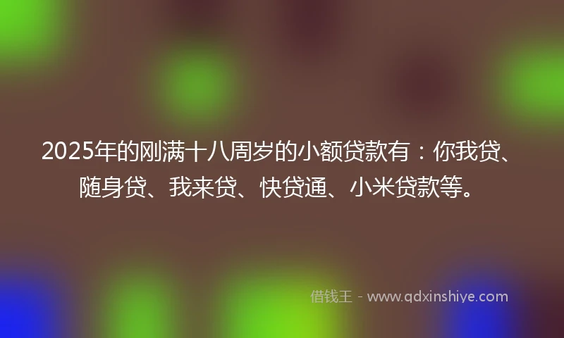 2025年的刚满十八周岁的小额贷款有：你我贷、随身贷、我来贷、快贷通、小米贷款等。