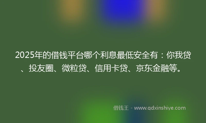 2025年的借钱平台哪个利息最低安全有：你我贷、投友圈、微粒贷、信用卡贷、京东金融等。