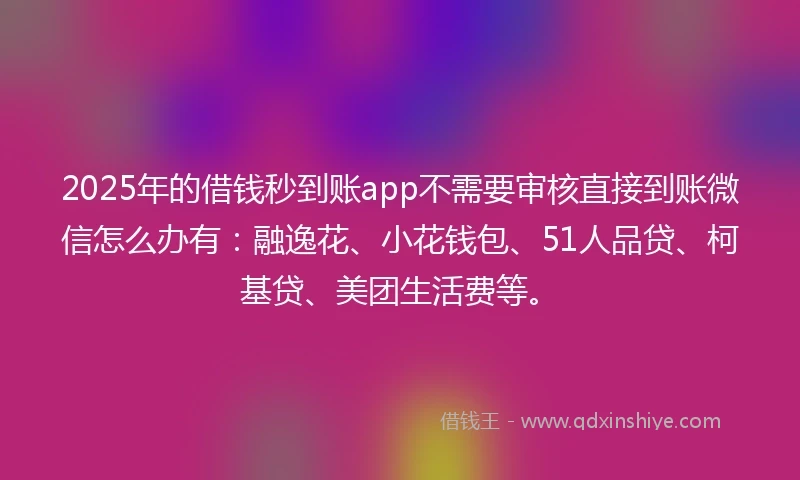2025年的借钱秒到账app不需要审核直接到账微信怎么办有：融逸花、小花钱包、51人品贷、柯基贷、美团生活费等。