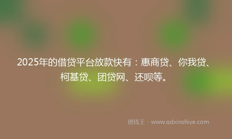 2025年的借贷平台放款快有：惠商贷、你我贷、柯基贷、团贷网、还呗等。