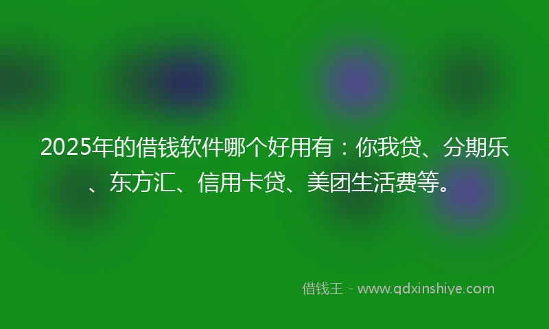 2025年的借钱软件哪个好用有：你我贷、分期乐、东方汇、信用卡贷、美团生活费等。