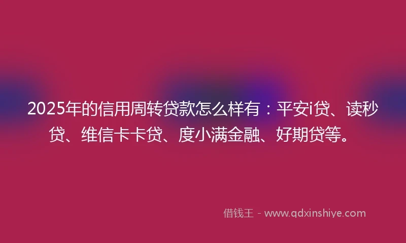 2025年的信用周转贷款怎么样有：平安i贷、读秒贷、维信卡卡贷、度小满金融、好期贷等。
