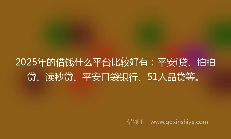 2025年的借钱什么平台比较好有：平安i贷、拍拍贷、读秒贷、平安口袋银行、51人品贷等。