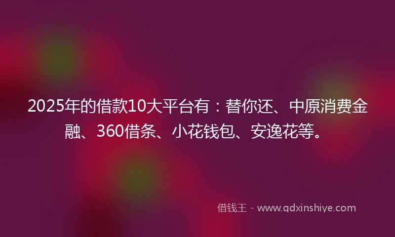 2025年的借款10大平台有：替你还、中原消费金融、360借条、小花钱包、安逸花等。