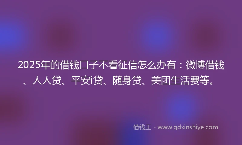 2025年的借钱口子不看征信怎么办有：微博借钱、人人贷、平安i贷、随身贷、美团生活费等。