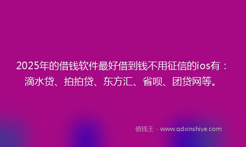 2025年的借钱软件最好借到钱不用征信的ios有：滴水贷、拍拍贷、东方汇、省呗、团贷网等。
