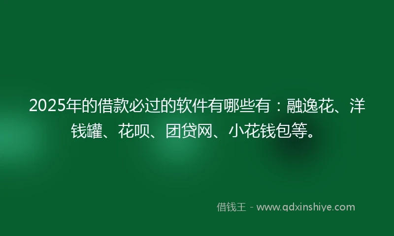 2025年的借款必过的软件有哪些有：融逸花、洋钱罐、花呗、团贷网、小花钱包等。