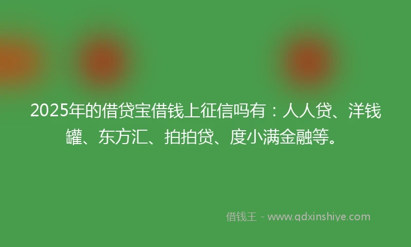 2025年的借贷宝借钱上征信吗有：人人贷、洋钱罐、东方汇、拍拍贷、度小满金融等。