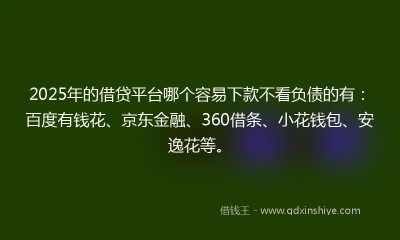 2025年的借贷平台哪个容易下款不看负债的有：百度有钱花、京东金融、360借条、小花钱包、安逸花等。