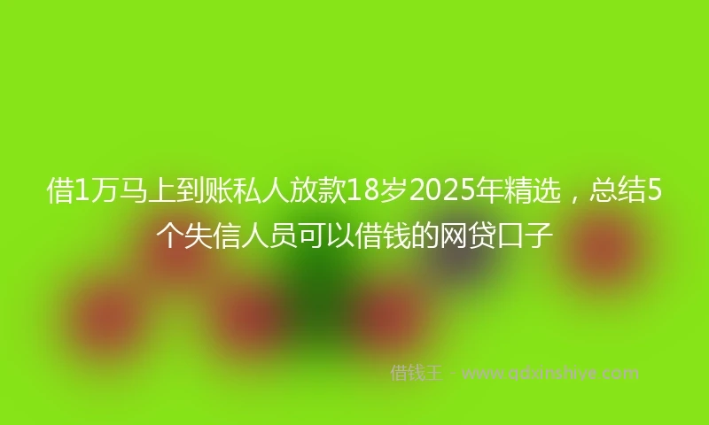 借1万马上到账私人放款18岁2025年精选，总结5个失信人员可以借钱的网贷口子