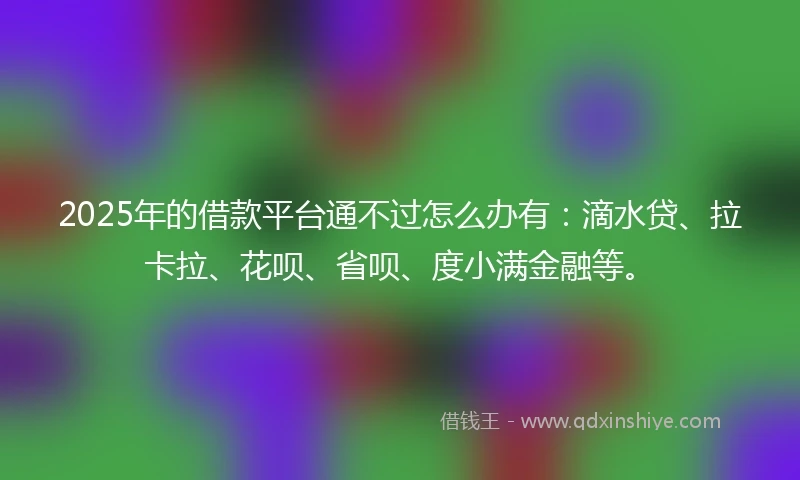 2025年的借款平台通不过怎么办有：滴水贷、拉卡拉、花呗、省呗、度小满金融等。