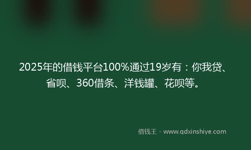 2025年的借钱平台100%通过19岁有：你我贷、省呗、360借条、洋钱罐、花呗等。