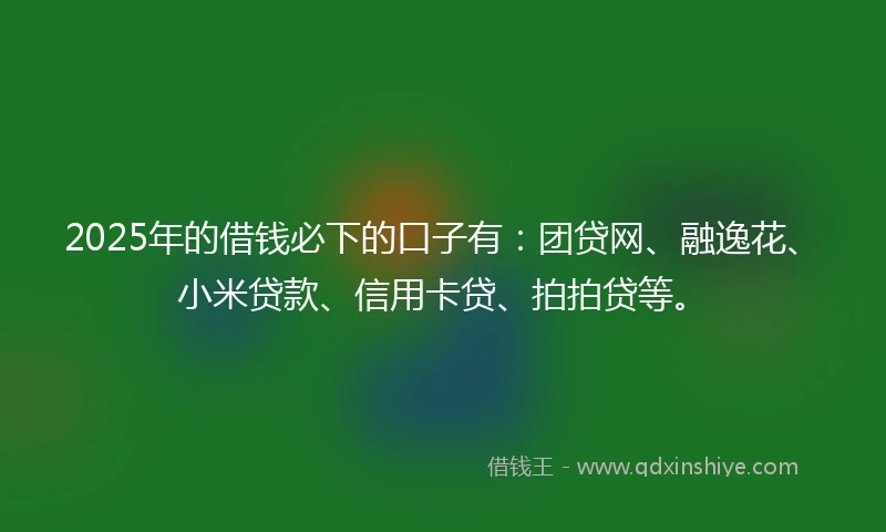 2025年的借钱必下的口子有：团贷网、融逸花、小米贷款、信用卡贷、拍拍贷等。