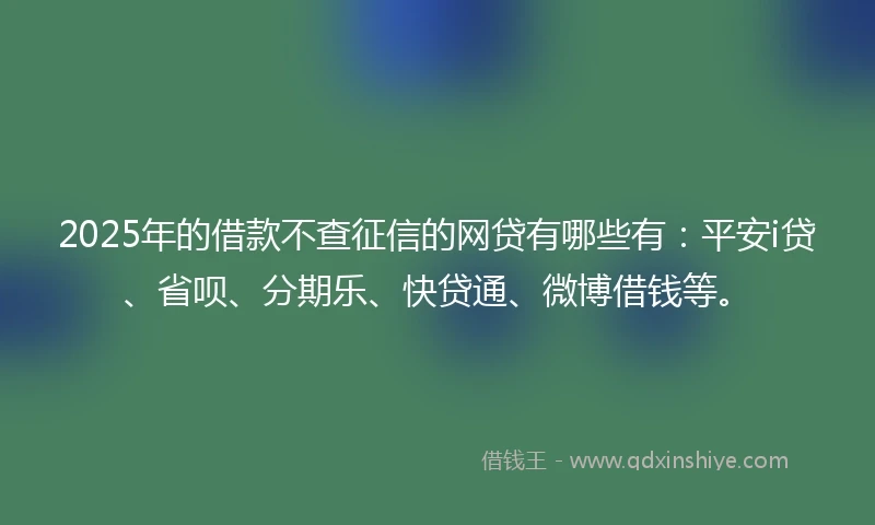 2025年的借款不查征信的网贷有哪些有：平安i贷、省呗、分期乐、快贷通、微博借钱等。