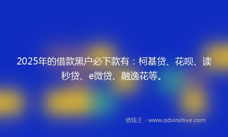2025年的借款黑户必下款有：柯基贷、花呗、读秒贷、e微贷、融逸花等。
