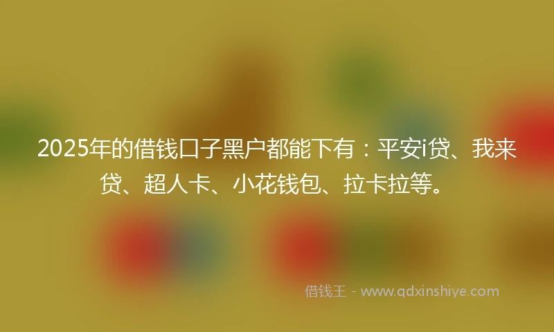 2025年的借钱口子黑户都能下有：平安i贷、我来贷、超人卡、小花钱包、拉卡拉等。