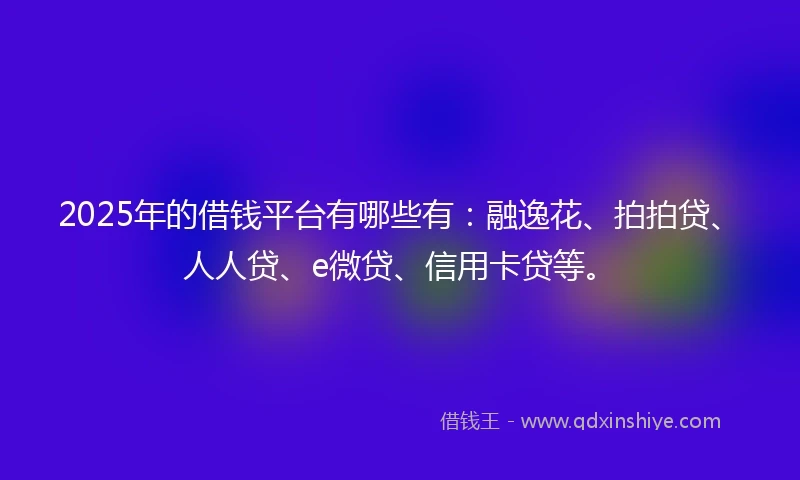 2025年的借钱平台有哪些有：融逸花、拍拍贷、人人贷、e微贷、信用卡贷等。