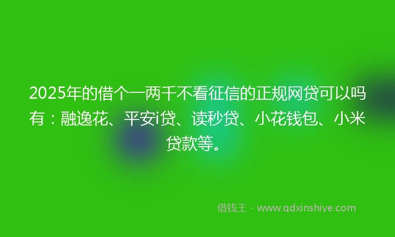 2025年的借个一两千不看征信的正规网贷可以吗有：融逸花、平安i贷、读秒贷、小花钱包、小米贷款等。
