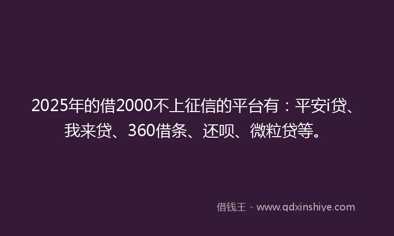 2025年的借2000不上征信的平台有：平安i贷、我来贷、360借条、还呗、微粒贷等。