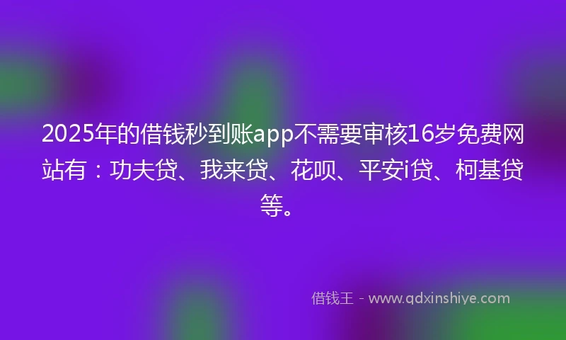 2025年的借钱秒到账app不需要审核16岁免费网站有：功夫贷、我来贷、花呗、平安i贷、柯基贷等。