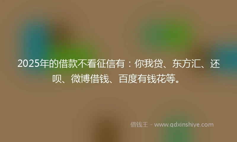 2025年的借款不看征信有:你我贷、东方汇、还呗、微博借钱、百度有钱花等。