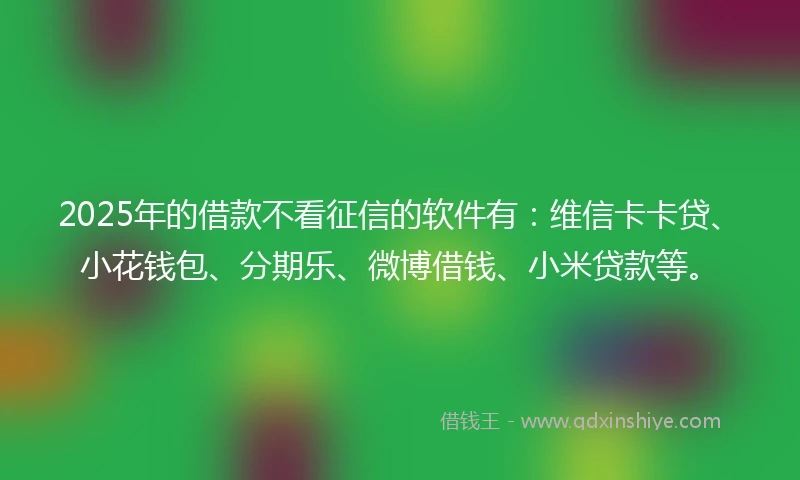 2025年的借款不看征信的软件有：维信卡卡贷、小花钱包、分期乐、微博借钱、小米贷款等。