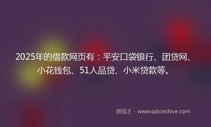 2025年的借款网页有：平安口袋银行、团贷网、小花钱包、51人品贷、小米贷款等。