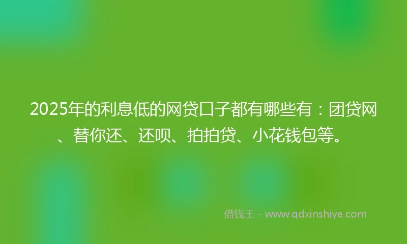 2025年的利息低的网贷口子都有哪些有：团贷网、替你还、还呗、拍拍贷、小花钱包等。