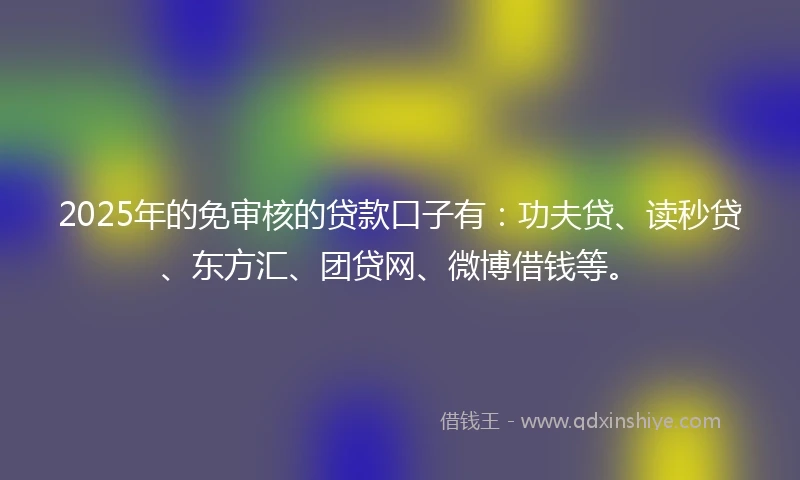 2025年的免审核的贷款口子有：功夫贷、读秒贷、东方汇、团贷网、微博借钱等。