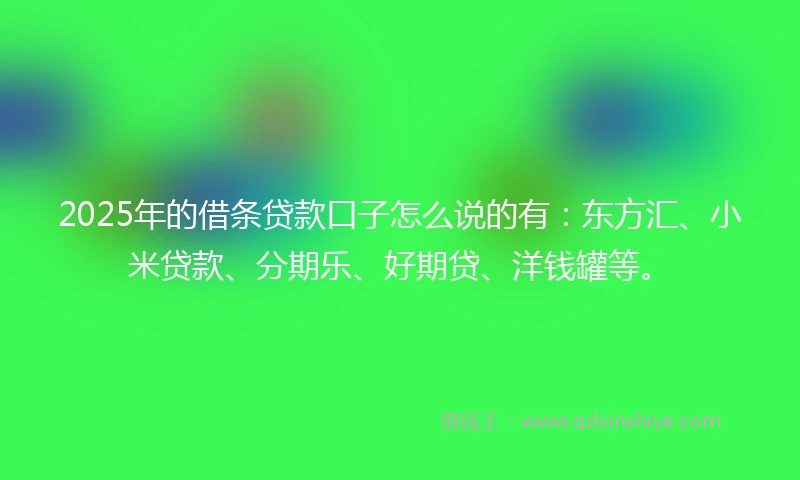 2025年的借条贷款口子怎么说的有：东方汇、小米贷款、分期乐、好期贷、洋钱罐等。