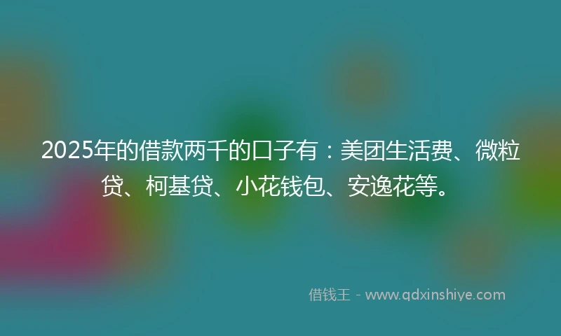 2025年的借款两千的口子有：美团生活费、微粒贷、柯基贷、小花钱包、安逸花等。