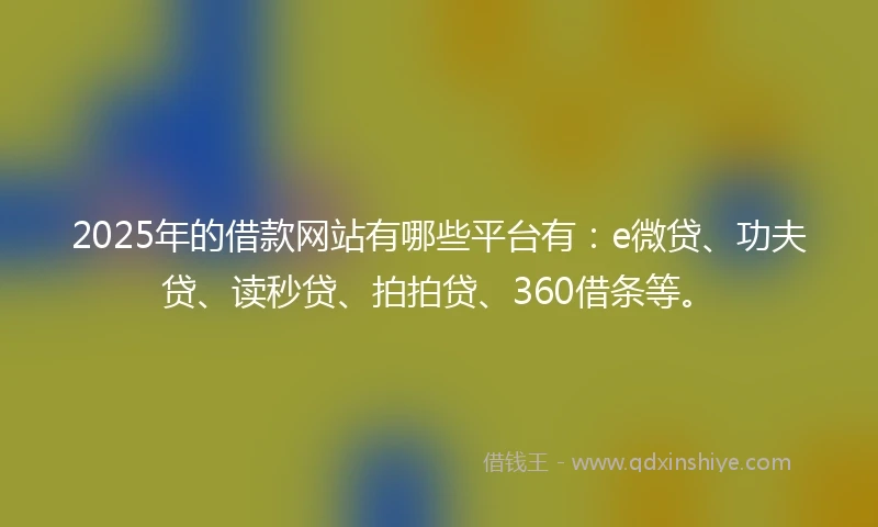 2025年的借款网站有哪些平台有：e微贷、功夫贷、读秒贷、拍拍贷、360借条等。