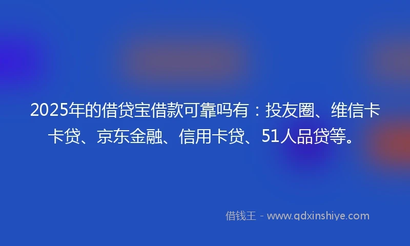 2025年的借贷宝借款可靠吗有：投友圈、维信卡卡贷、京东金融、信用卡贷、51人品贷等。