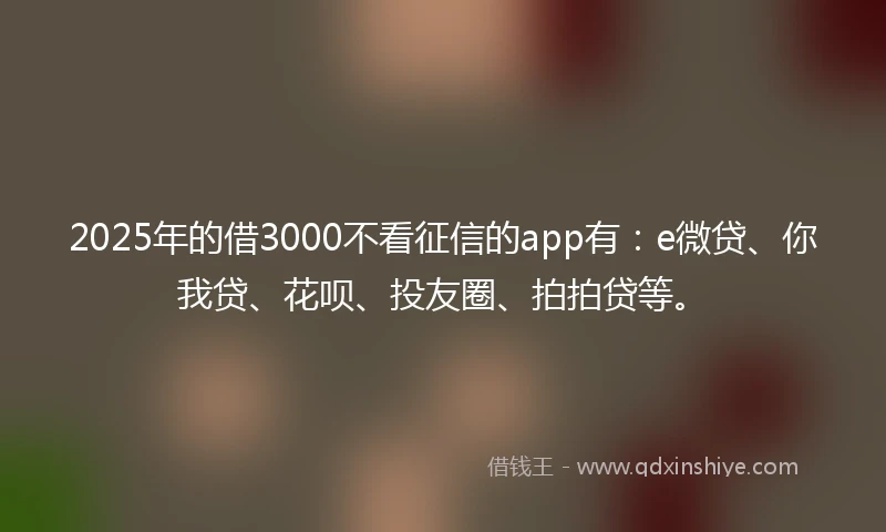 2025年的借3000不看征信的app有：e微贷、你我贷、花呗、投友圈、拍拍贷等。