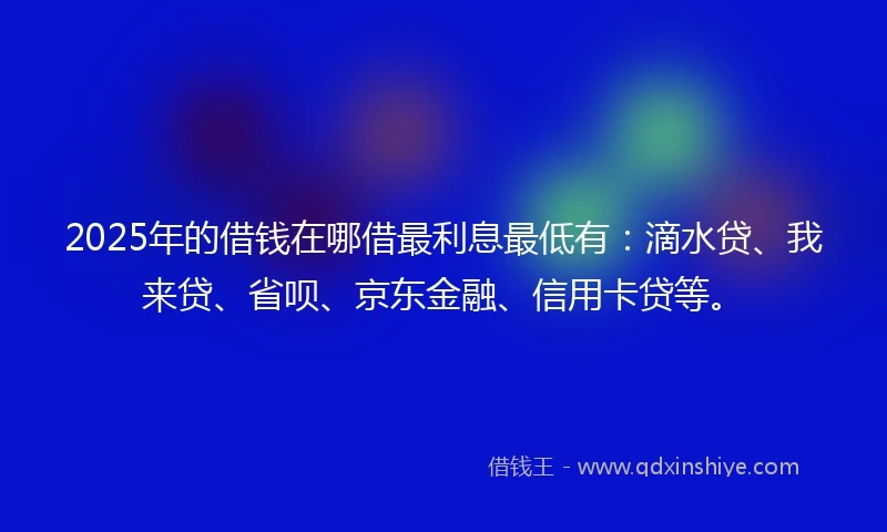 2025年的借钱在哪借最利息最低有：滴水贷、我来贷、省呗、京东金融、信用卡贷等。