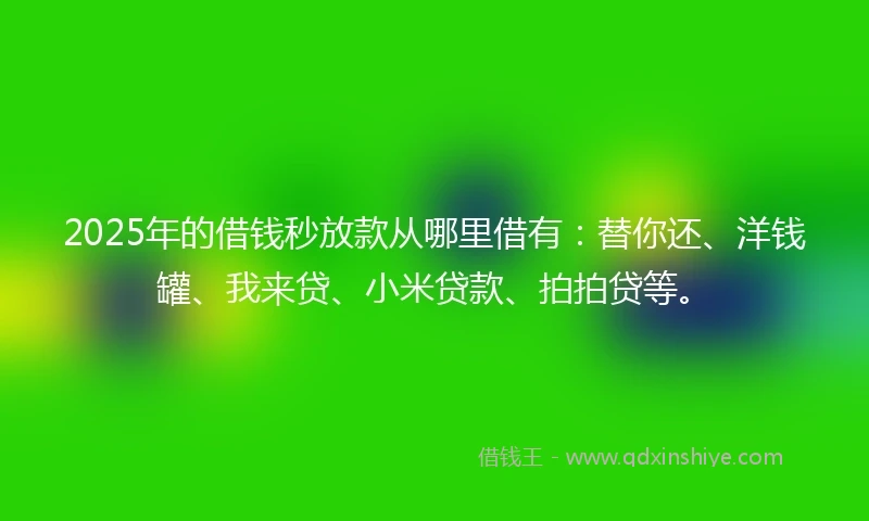 2025年的借钱秒放款从哪里借有：替你还、洋钱罐、我来贷、小米贷款、拍拍贷等。