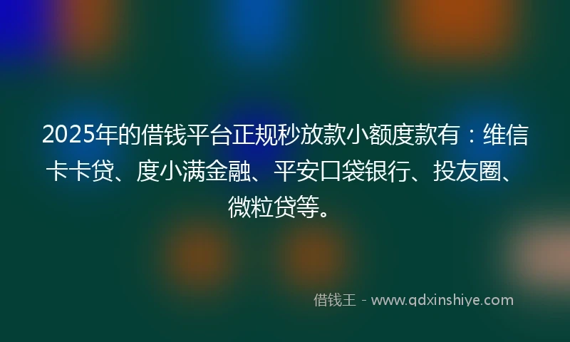 2025年的借钱平台正规秒放款小额度款有：维信卡卡贷、度小满金融、平安口袋银行、投友圈、微粒贷等。