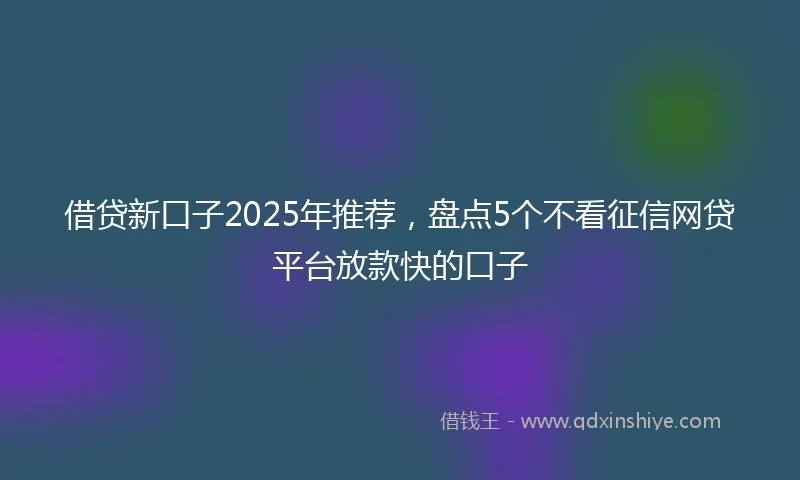 借贷新口子2025年推荐，盘点5个不看征信网贷平台放款快的口子
