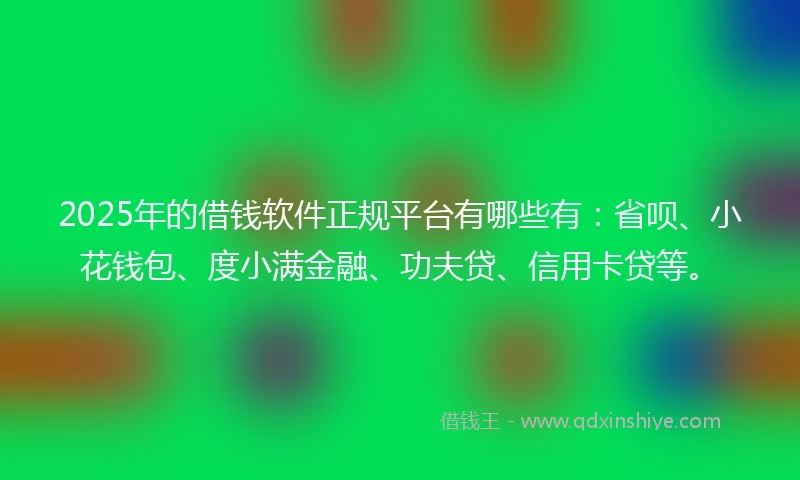 2025年的借钱软件正规平台有哪些有：省呗、小花钱包、度小满金融、功夫贷、信用卡贷等。