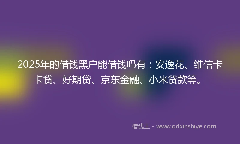 2025年的借钱黑户能借钱吗有：安逸花、维信卡卡贷、好期贷、京东金融、小米贷款等。