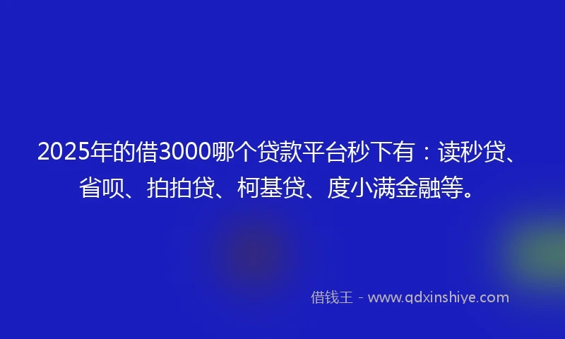 2025年的借3000哪个贷款平台秒下有：读秒贷、省呗、拍拍贷、柯基贷、度小满金融等。