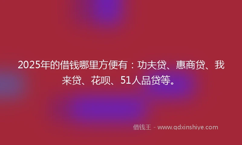 2025年的借钱哪里方便有：功夫贷、惠商贷、我来贷、花呗、51人品贷等。